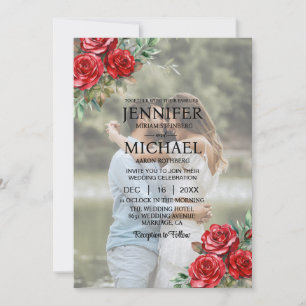 Invitation Overlay Portrait Photo QR Roses Mariage