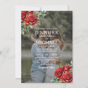Invitation Overlay Portrait Photo QR Roses Mariage