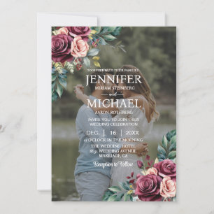 Invitation Overlay Portrait Photo QR Roses Mariage