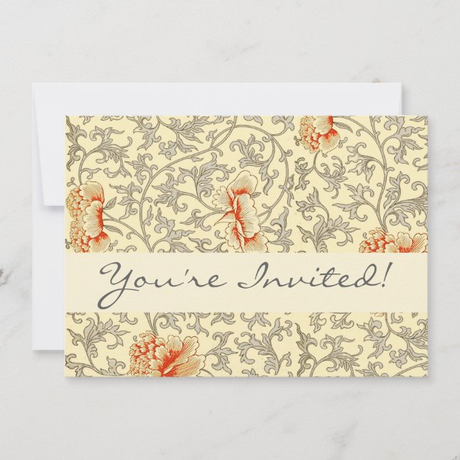 Invitation Owen Jones Motif Ancien : Fleurs de Corail Gris (Devant)