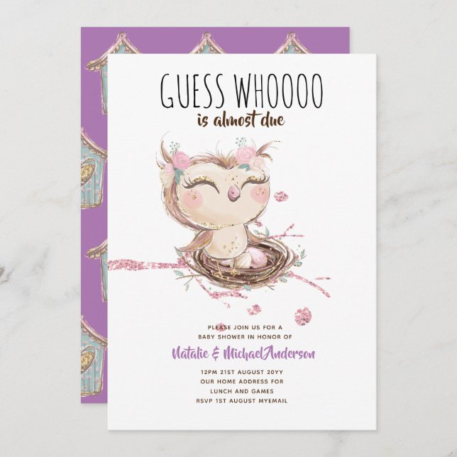 Invitation Owl Baby Merci Cadeau Tags Faveurs Garçon Girl (Devant / Derrière)