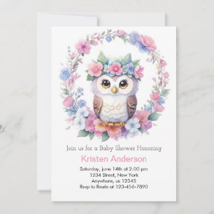 Invitation Owl Elegance : Baby shower de fille