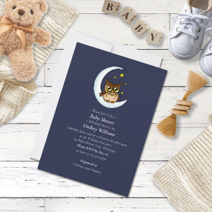 Invitation Owl Moon Blue Cute Stars