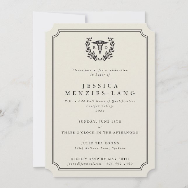 Invitation Oyster RD Caduceus+Laurel Wreath (Devant)