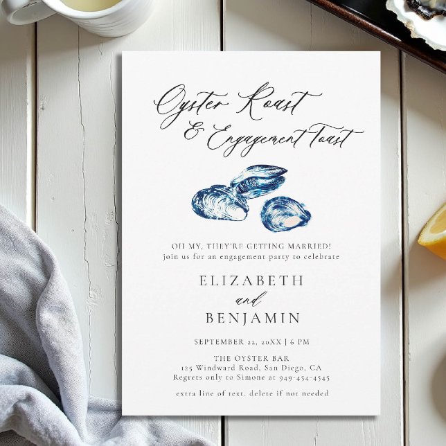 Invitation Oyster Roast Blue Watercolor Chic Engagement Party (nautical engagement invitation oyster party coastal seaside yacht boat beach water blue watercor)