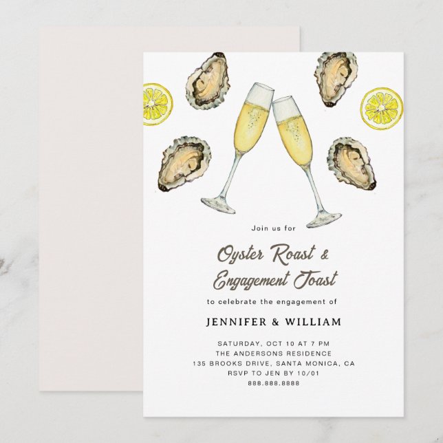 Invitation Oyster Roast Champagne Engagement  (Devant / Derrière)