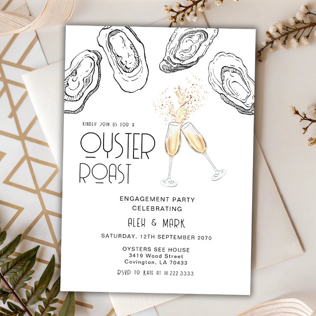 Invitation Oyster Roast Hand Draw Champagne Engagement Party (Créateur téléchargé)