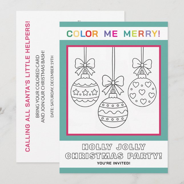 Invitation Page de coloriage de Noël interactive pour enfants (Devant / Derrière)