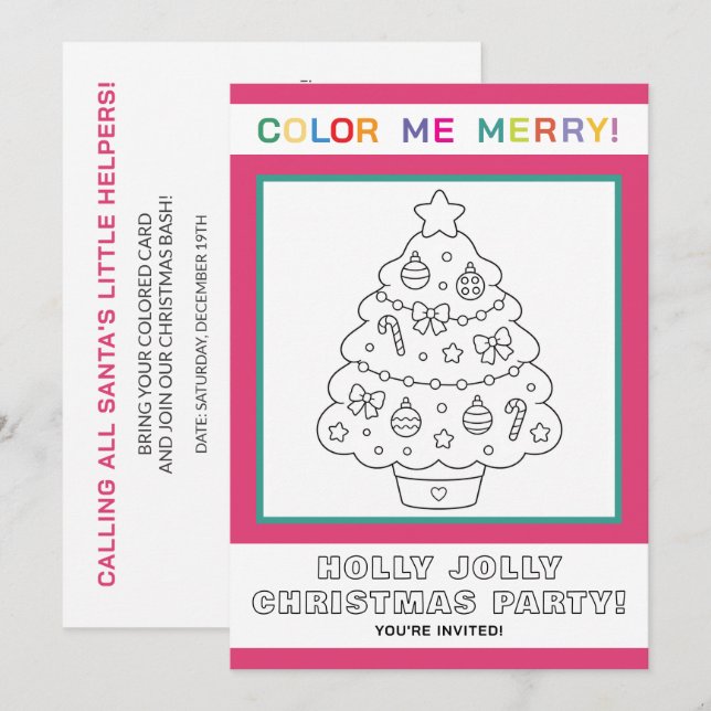 Invitation Page de coloriage interactif pour enfants d'arbre  (Devant / Derrière)