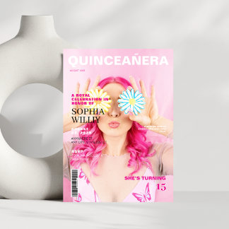 Invitation Page de couverture du magazine Photo rose Quincean