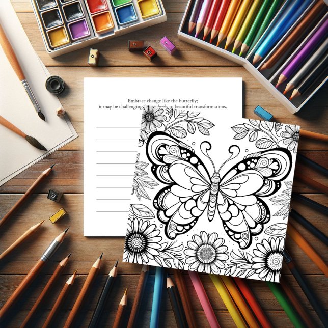 Invitation Pages de coloration papillon avec journal (Butterfly coloring pages for adults on sturdy card stock ideal for mixed media. Journal on back.)