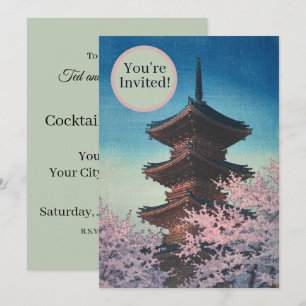 Invitation Pagode de printemps japonaise vintage sur une soir