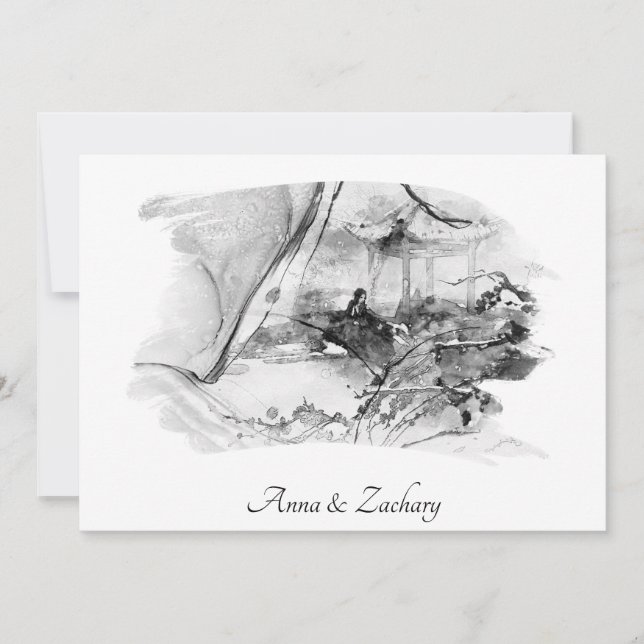 Invitation *~* Pagode féminine Japon RSVP QR AR27 Mariage (Devant)