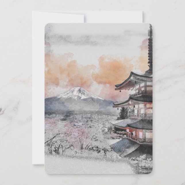 Invitation Pagode japonaise et mont Fuji à l'aquarelle (Devant)