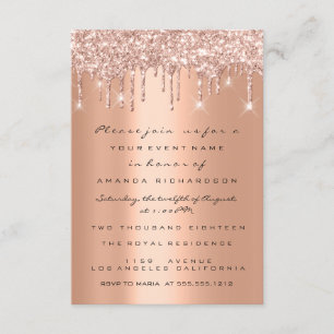Invitation Paillet de cuivre gouttes Rose Gold Mariage 16ème 
