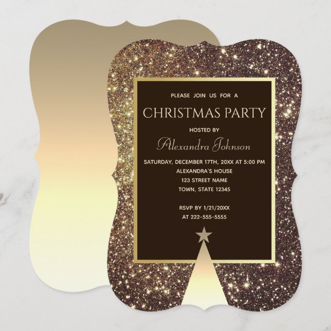 Invitation Pailletage doré pour fête de Noël (Devant / Derrière)