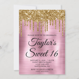 Invitation Pailletage doré qui coule Glitter Light Rose Feuil