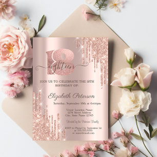 Invitation Pailletage Moderne Gouttes Rose Doré 18ème Anniver