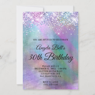 Invitation Pailleté Anniversaire Iridescent Feuille