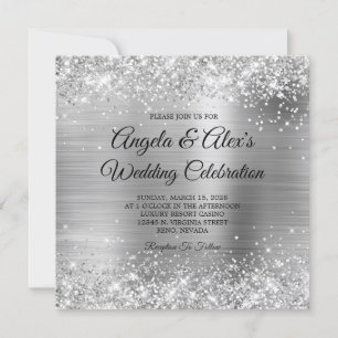 Invitation Pailleté Argent Élégant Mariage