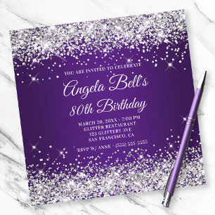 Invitation Pailleté Argent Paillettes Royal Violet 80e Annive