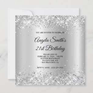 Invitation Pailleté Argent Satin Brillant 21e Anniversaire