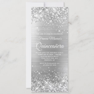 Invitation Pailleté Argenté Feuille 15 Quinceañera