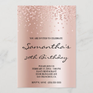 Invitation Pailleté de confettis en feuille d'or rose pâle om