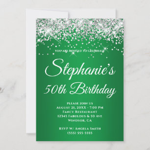 Invitation Pailleté Dégradé Vert Glitter Argenté