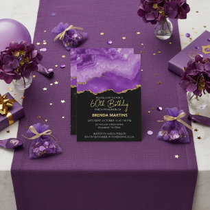 Invitation Pailleté d'Or Violet Aquarelle