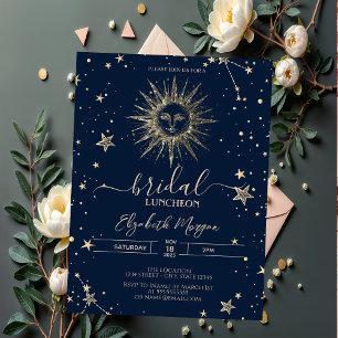 Invitation Pailleté doré céleste Soleil Étoiles Luncheon de