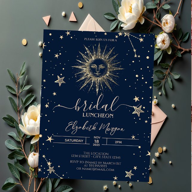Invitation Pailleté doré céleste Soleil  Étoiles Luncheon de  (Créateur téléchargé)