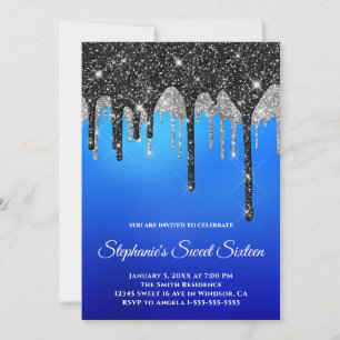 Invitation Pailleté Noir Argent Paillettes Bleu Ombré Douce 1