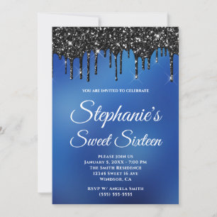 Invitation Pailleté Noir Paillettes Bleu Ombré Douze Ans Fémi