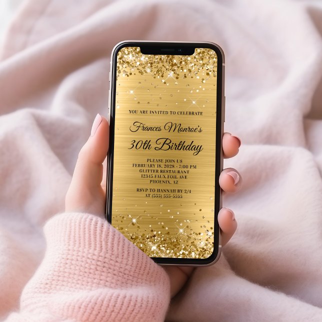 Invitation Pailleté Or 30e Anniversaire (Glittery Gold Foil 30th Birthday Invitation)