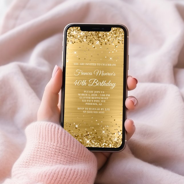 Invitation Pailleté Or 40e Anniversaire (Glittery Gold Foil 40th Birthday Invitation)