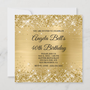 Invitation Pailleté Or Clair Brillance Feuille Monogramme Fan