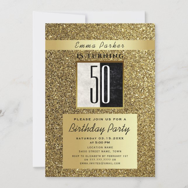 Invitation Pailleté or et noir 50e anniversaire (Devant)