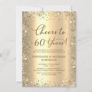 Invitation Pailleté Or Métallisé 60e Anniversaire de Mariage