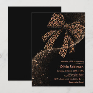 Invitation Pailleté Or Noir Imprimé Léopard Noeud 50e Anniver