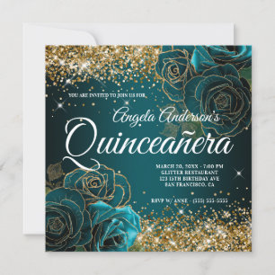Invitation Pailleté Or Paillettes Bleu Turquoise Rose Quincea