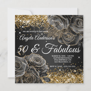 Invitation Pailleté Or Paillettes Rose Noire Glam 50 & Fabule