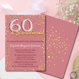 Invitation Pailleté Or Rose Élégant Chic 60ème Anniversaire