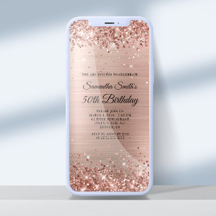 Invitation Pailleté Rose Gold Brossé 50e Anniversaire
