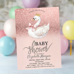 Invitation Pailleté Rose Gold,Couronne à ruban cygne Baby Sho