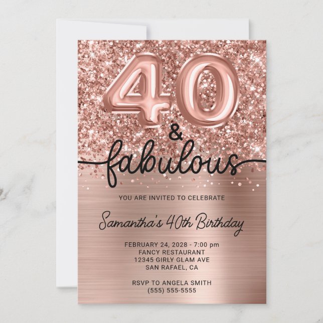 Invitation Pailleté Rose Gold Glam 40 et Fabuleux (Devant)