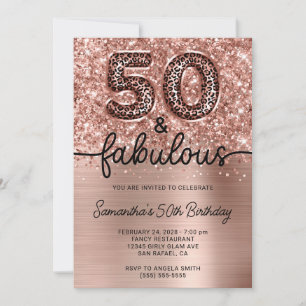 Invitation Pailleté Rose Gold Léopard Glam 50 et Fabuleux