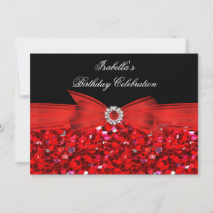 Invitation Pailleté Rouge Diamant Arc Noir Fête d'anniversair