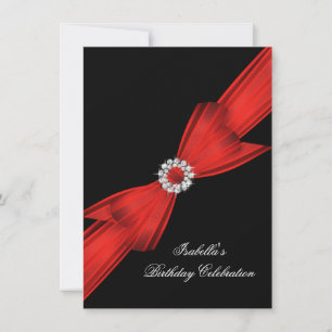 Invitation Pailleté Rouge Diamant Arc Noir Fête d'anniversair
