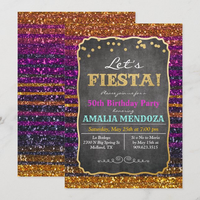 INVITATION Pailletée Anniversaire Fête - Tout Âge (Devant / Derrière)
